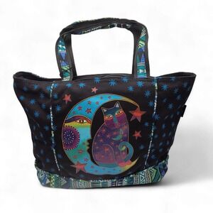 Laurel Burch Moon Side Cat Shoulder Tote Bag – Celestial Large Purse 20"x15"